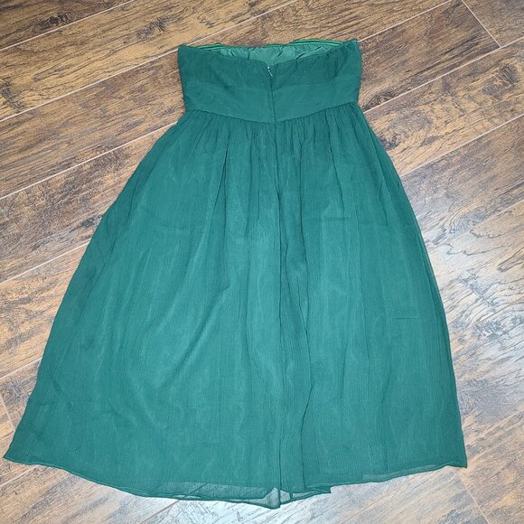 J Crew 100% Silk Green Strapless Dress Size 8 - Picture 2 of 6
